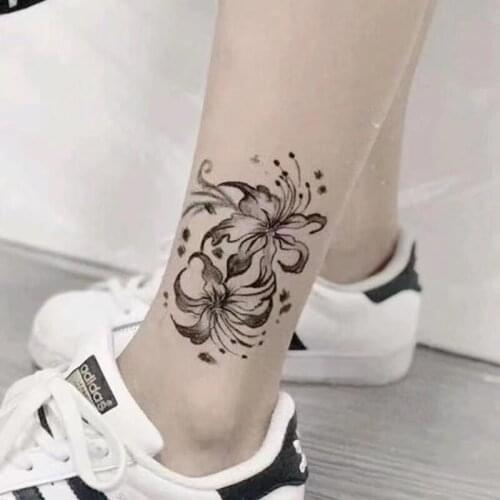 Black Equinox Flower Temporary Tattoo Stickers For Women Men Ankle Arm Body Art Fake Tattos Waterproof Flash Decals Tatoos