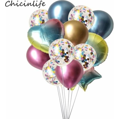 Chicinlife Gradient colorful Heart Star Balloons Confetti Balloon Metal balloon Wedding Birthday Party Decoration Gender Reveal
