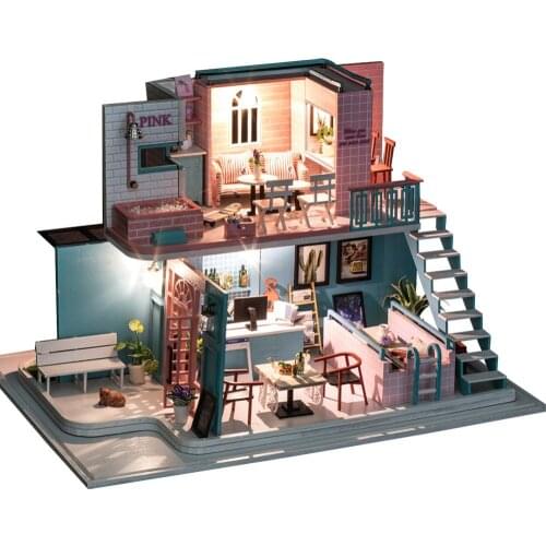 DIY Dollhouse Toy Wooden Miniature Furniture Kit LED Light Gift Waiting Time Kid Parent-child Toy 3D Miniature Doll House Gift