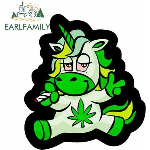 EARLFAMILY 13cm x 11.5cm for WEED UNICORN Motorcycle Car Stickers Vinyl Material Waterproof Sunscreen Decal Bumper Decoration