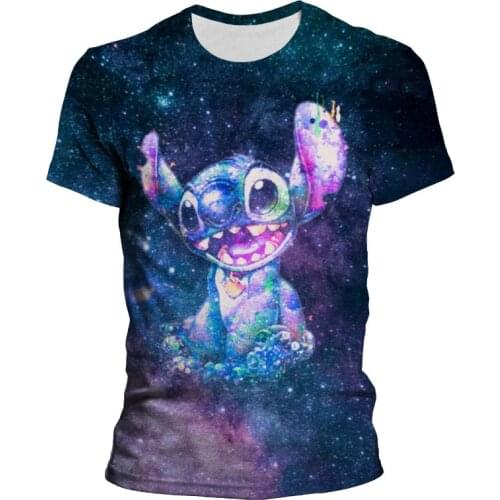 Disney 2021 T-shirt Cartoon Lilo & Stitch Mens Women Short Summer Regular Children t Shirt O-Neck White Tops Tee Shirt Loose