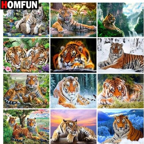 HOMFUN Rhinestone Painting Crystal Decor Diy Diamond Painting "Tiger animal landscap" 3D Cross Stitch Pattern Diamond Embroidery