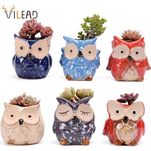 VILEAD Ceramic Owl Vase Cute Personality Featured Flower Pot Home Decor Suitable for Family Living Room Desktop Decoration
