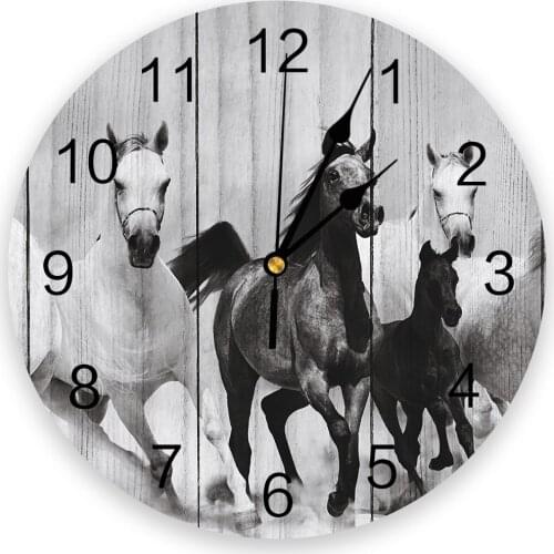 Retro Wooden Texture Of A Running Horse Creative Wall Clock For Home Office Decoration Living Room Bedroom Hanging Watch