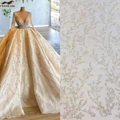 Madison African Lace Fabric 2021 High Quality Handmade Beaded Lace Material French Tulle Lace Fabric For Evening Dress