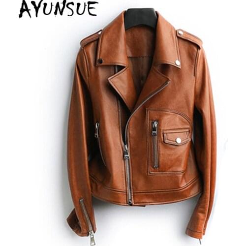 AYUNSUE Genuine Leather Jacket Women Spring Autumn Sheepskin Coat Female Streetwear Bomber Jackets Chaqueta Mujer HQ19022