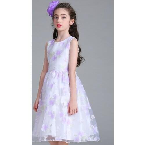 Fashion Girls Princess Dress Elegant Floral Printed Mesh for Girls Birthday Party Dresses
