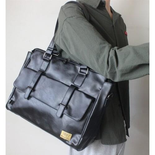 Korean Fashion Designer Leather Shoulder Bag Handbags Portable Large Capapcity Travel Bags Mens Messenger Bag Laptop Bags
