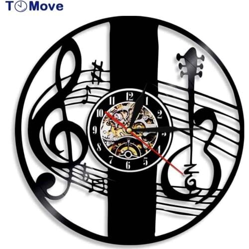 Treble Clef Music Note Wall Clock Modern Design Musical Instrument Violin Key Vinyl Record Wall Clock Classical Music Home Decor