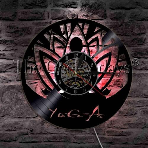 Lotus Mandala Yoga Silhouette Wall Light Vinyl Record Wall Clock With LED illumination Hindu Philosophy Meditate Zen Art