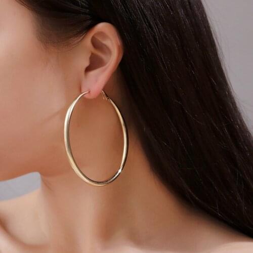 Modyle New Large Hoop Earrings Exaggerated Smooth Big Circle Earrings for Women Punk Jewelry Gold Color Boucles d'oreilles