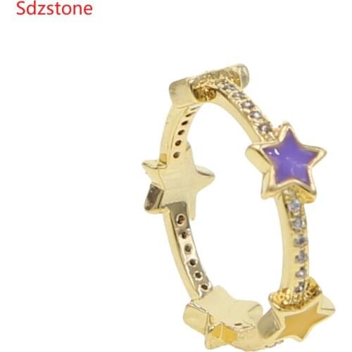 Purple blue star enamel rings for women gold color Engagement wedding ring fashion gifts rings jewelry free shipping