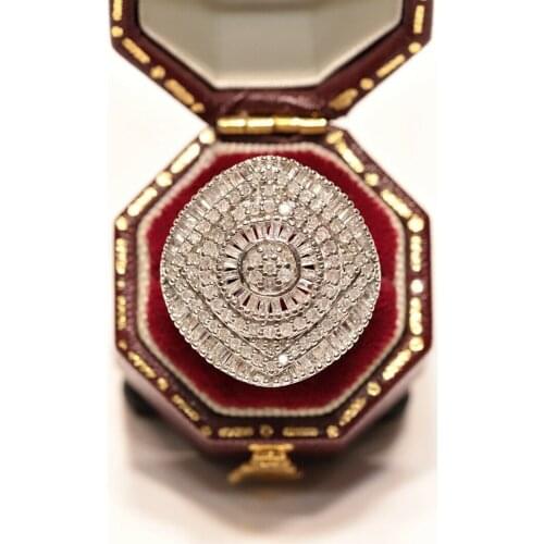 OLD ORIGINAL ART DECO 9K GOLD NATURAL DIAMOND DECORATED PRETTY BIG RING