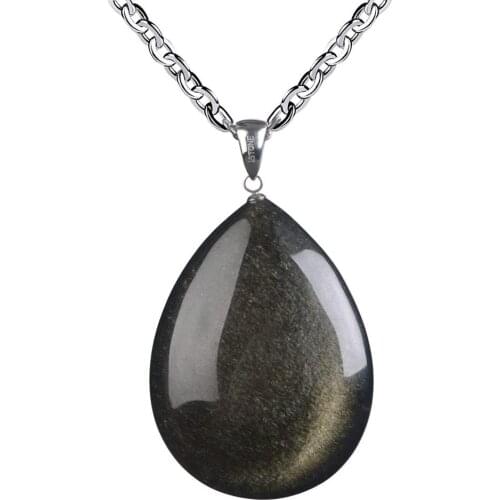 Genuine Natural Gold Obsidian Flash Light Pendant Gemstone Water Drop Carving 30X20mm Gold Obsidian Necklace Wealthy Cat AAAAAA