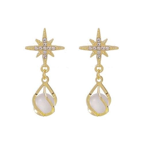 New Earrings Jewelry Japan And South Korea Retro Opal Set With Crystal Star Awn Temperament Versatile Earrings Fashion Women