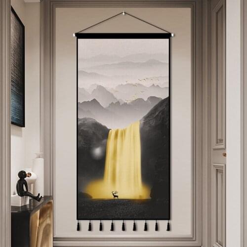 Modern Chinese landscape painting background wall living room porch cloth art hanging painting decorative tapestry wall art