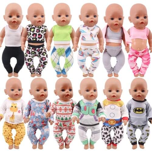 Sleeveless Vest Sportswear,Long Sleeves Pajamas,Suit For 18Inch American 43cm Baby Doll Clothes,Girls Toys, Boy Causal Bodysuit