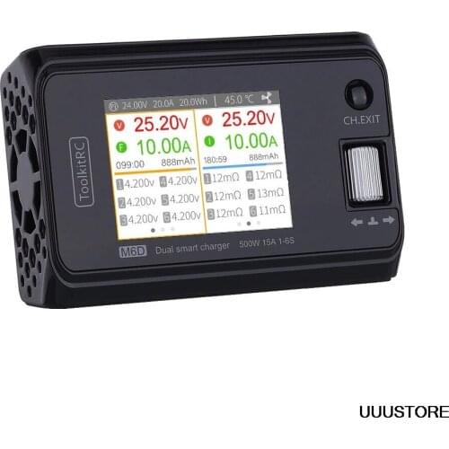 ToolkitRC M6D 500W 15A DC Dual Channel MINI Smart Charger Discharger for 1-6S Lipo LiHV Lion NiMh Pb Cell Checker Servo Tester