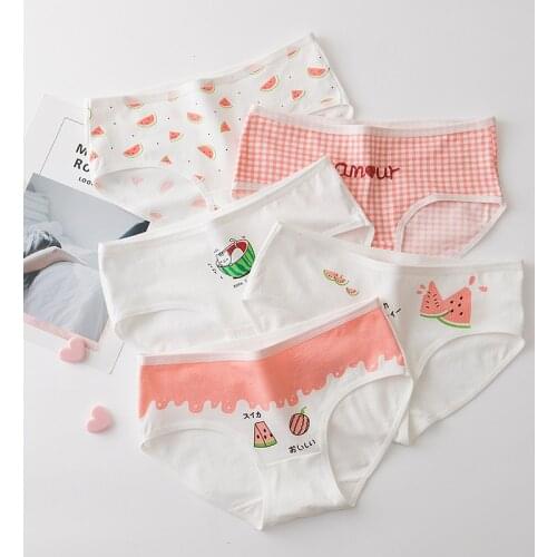 Watermelon Womens Underwear Cute Cotton Seamless Underpants Letter Panties Girl Mid Low Waisted Lingerie Comfort Briefs