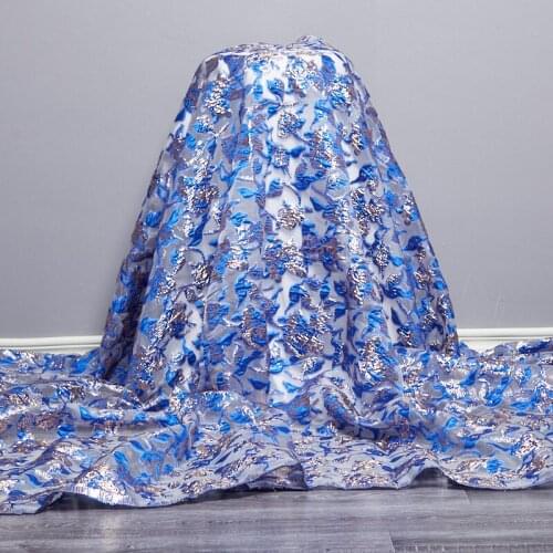 African Jacquard Tulle Lace Fabric 2021 New Blue Frence Brocade Sewing Embroidrty Fabrics 5 Yards Dresses For Women Party A 2578