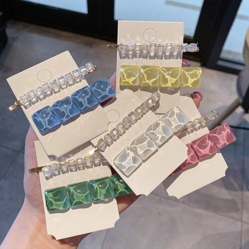 2021 spring and summer new water ripple hairpin girl bangs side hairpin female clip headdress crystal side clip