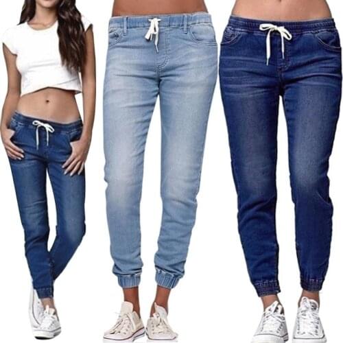 Women SolidColor Drawstring Ankle Tie Slim Stretchy Jeans PlusSize Denim Pants pantalón jean de mujer байкерские джинсы женские