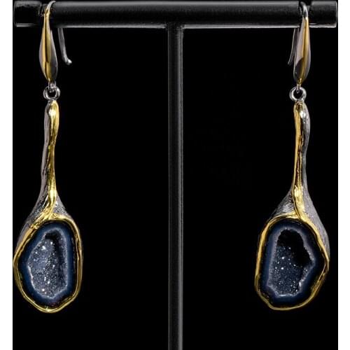 Natural gem set jewelry original design S925 silver set geode ladies evening accessories earrings