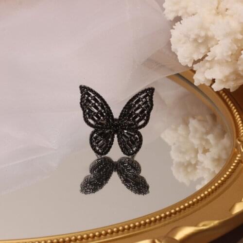 2020 Korea Hot Selling Fashion Jewelry Exquisite Copper Inlaid Zircon Black Smart Butterfly Open Ring Female Prom Ring