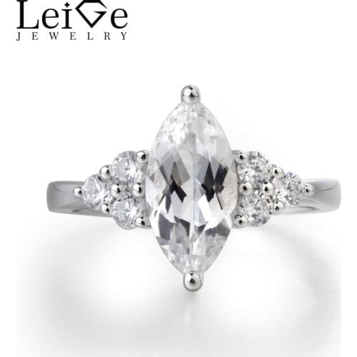 LeiGe Jewelry Natural White Topaz Ring Wedding bands Marquise Cut Gemstone 925 Sterling Silver Ring Trendy Gifts for Woman