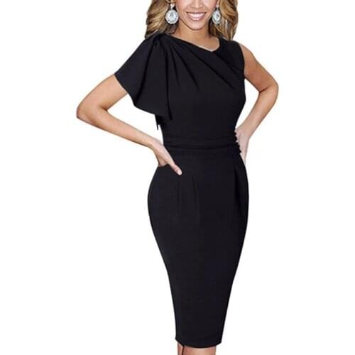Summer Women Elegant Ruffles Sleeveless Dresses Business Party Bodycon Sheath Fitted Female Office Ladies Work Dress