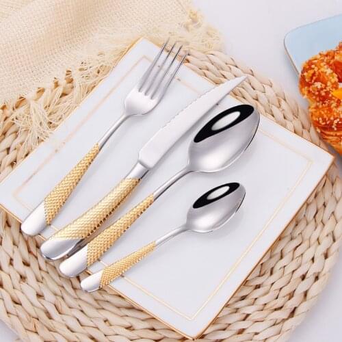 Gold Spoon Stainless Steel Cutlery Set Kitchen Silverware Dinnerware Knife Fork Spoon Flatware Set Gold Spoon Luxury Tableware