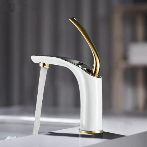 Gold and White Basin Faucet Bathroom Mixer Tap Lavotory Faucet Brass Wash Basin Faucet Hot and Cold Sink Faucet Water Tap