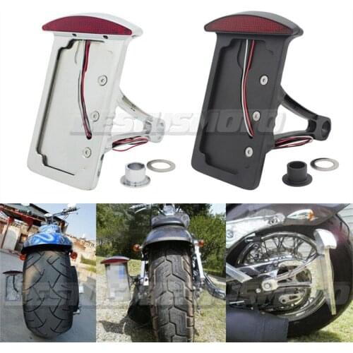 1" 3/4" Motorcycle License Plate LED Tail Light Horizontal Side Mount Bracket Holder For Harley Softail Bobber Choppers Customs