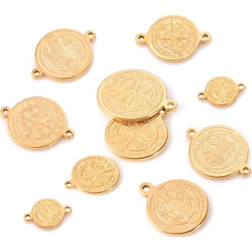 10Pcs 1/2 Holes Antique Stainless Steel Rosary Connector Charms Religious Cross Pendant DIY For Christian Jewelry Making