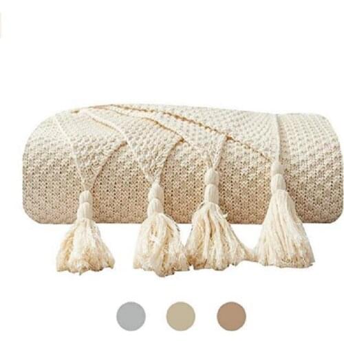 100% Cotton Knitted Throws and Blankets for Sofa Couch Bed Multiple Used Special Tassels Blanket Lightweight