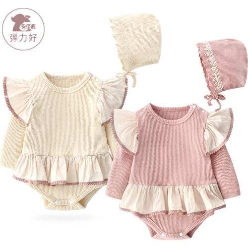 2021 Spring Infant Baby Girl Bodysuit Twins Baby Clothes Short Sleeve Solid Color Baby Girls Jumpsuit Baby Clothes For 0-2y Baby