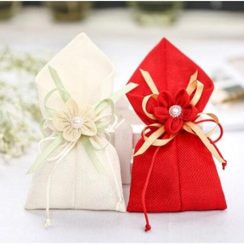 300PCS Retro Personalized Creative Candy Bag Ribbon Gift Candy Boxes Sugar Cloth for Wedding Party Supplies 19*10cm SN2948