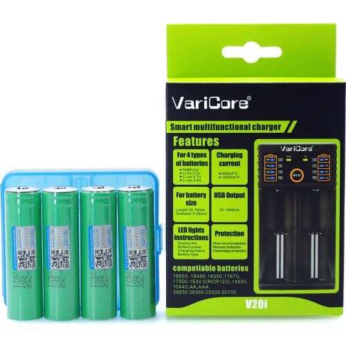 4PCS 3.7V 2500mAh 18650 li-ion battery+Pointed INR18650-25R 20A Flashlight battery +1PCS VariCore V20I Charger