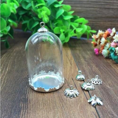 5sets/lot 38*25mm tube glass globe silver color crown base with 8mm cap glass vial pendant fashion glass pendant glass dome
