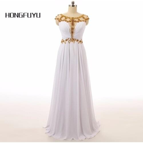Vestidos Longos Para Formatura White Long Chiffon Prom Dresses Scoop Cap Sleeve Beads A Line Floor Length Backless z102903