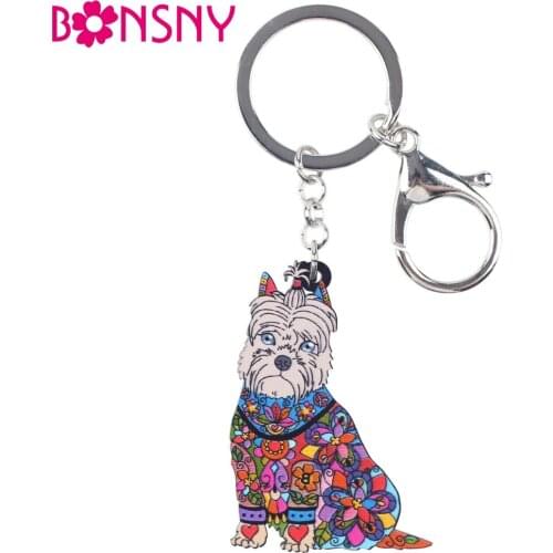 Bonsny Acrylic Dog Jewelry Schnauzer Key Chain Key Ring Pom Gift For Women Girl Bag Charm Keychain Pendant Jewelry 2017 News