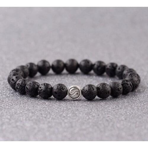 2020 Classic Tai Chi Silver Color Alloy Lava Stone Beaded Bracelet For Men Natural Stone Beads Bracelets Bileklik