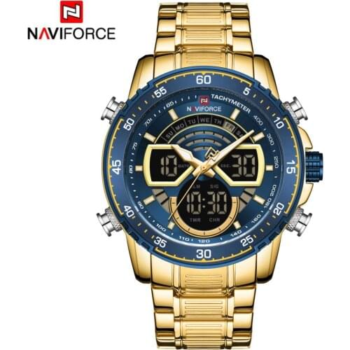 NAVIFORCE Men Watches Top Brand Luxury Fashion Dual Display Wristwatch Stainless Steel Sport Waterproof Clock Relogio Masculino