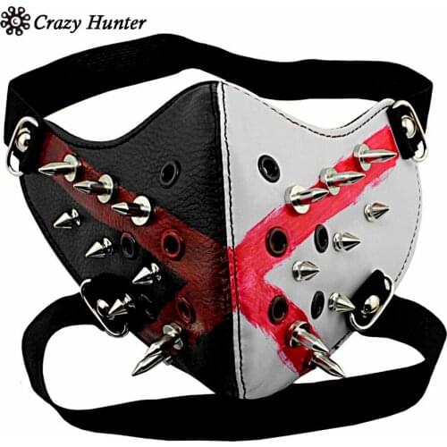 Black and While Studded Motorcycel Biker Mask, Unisex Cosplay Masque