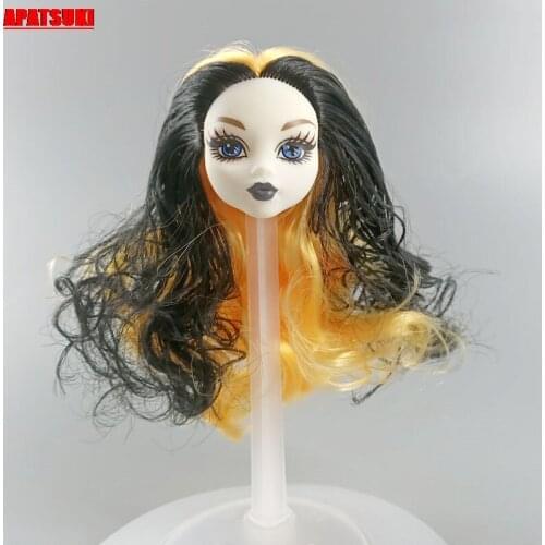 Black Yellow Wavy Hair Doll Head for Monster High Doll Heads for 1/6 BJD Monster Doll House Playhouse DIY Handmade Toy for Kids