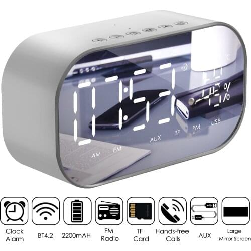 Digital Radio Alarm Clock With USB Charging Wireless Mirror Bass Speaker Bluetooth Speaker Radio Alarm Clock (Black)