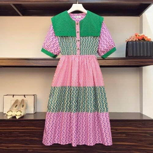 EHQAXIN Summer New Style Plus Size Womens Loose Small Fragrant Style Dress Wlegant Mixed Color Dresses Comfortable Skirt L-4XL