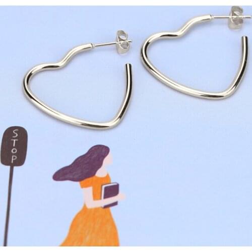 Innopes korean jewelry geometric hollow heart stud earrings exaggerated big earrings for girl for woman earrings