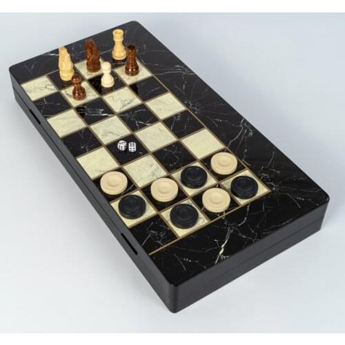 No:22 Classic Backgammon Chess Checkers Board Game Tavla The Wooden Black & White Design Big Size Perfect Gift Full Pieces Inc