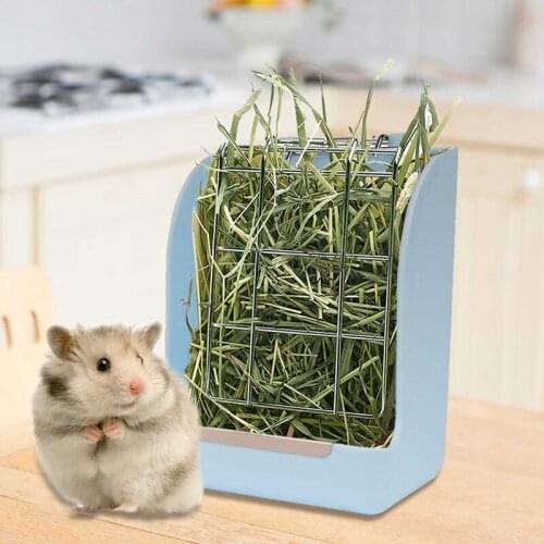 Rabbit Grass Frame Pet Spring Grass Frame Feeder Manger Rack For Guinea Pig Chinchilla Fixed Flip-Up Holder Pet Feeding Rack